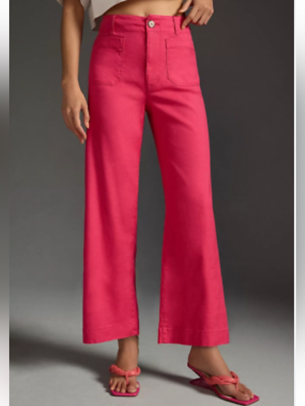Maeve High-Rise Cropped Wide-Leg Jeans in Hot Pink